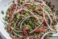 Sun-Dried Tomato Lentil Salad with Red Onion and Fresh Herbs