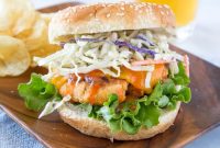 Spicy Buffalo Chicken Burger Recipe with Tangy Blue Cheese Slaw