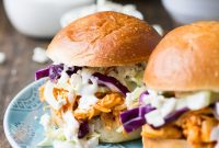 Spicy Buffalo Chicken Sliders with Creamy Blue Cheese Slaw