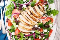 Grilled Chicken Greek Salad with Feta and Lemon Oregano Dressing