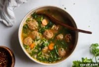Vegan Italian Wedding Soup with Meatless Meatballs & Orzo