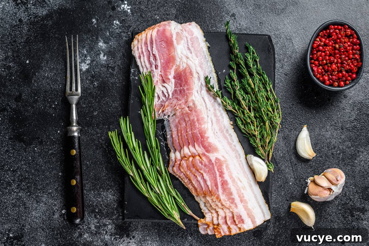 bacon on black plate with seasonings around bacon