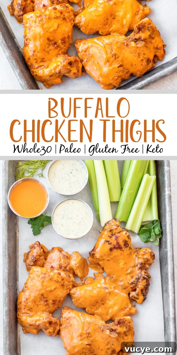 Buffalo chicken thighs, gluten and dairy free