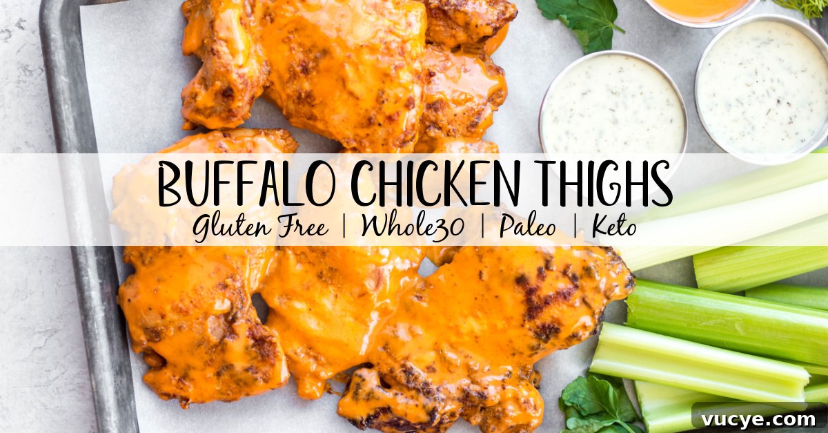 Buffalo chicken thighs ready to serve