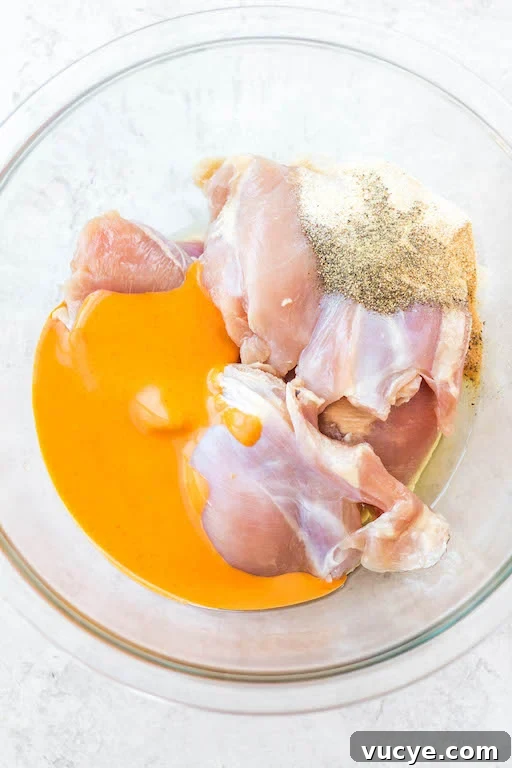 Marinating buffalo chicken thighs