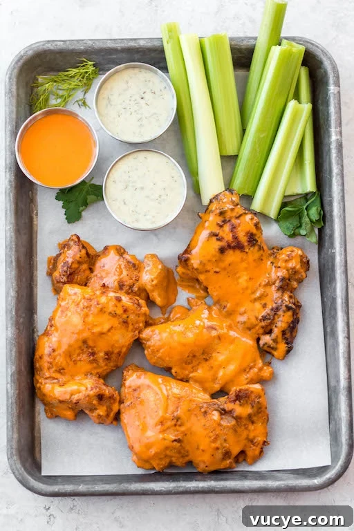 Buffalo chicken thighs served