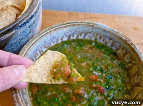 Diana Kennedy's Fresh Salsa Mexicana with tortilla chips.