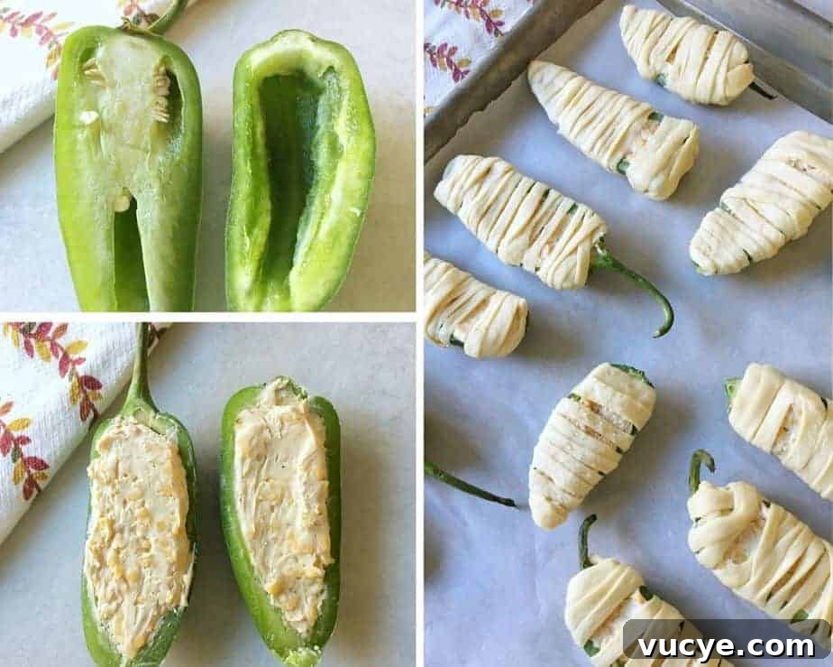 process picture making dough wrapped jalapeno poppers