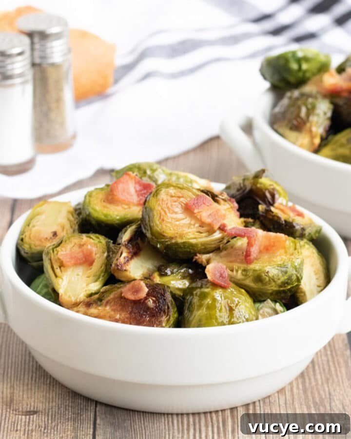 Bowl of keto brussels sprouts on the table ready to eat.