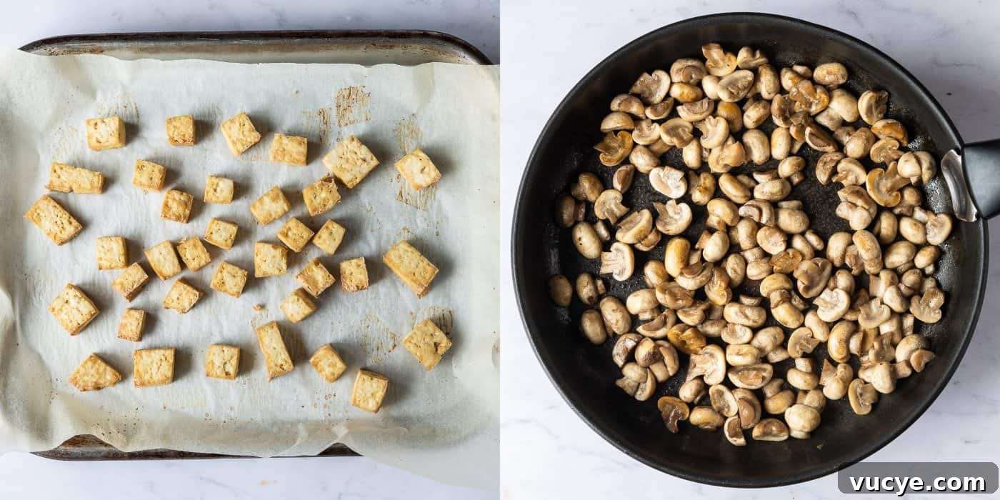 step 2 - cooking the tofu and mushrooms