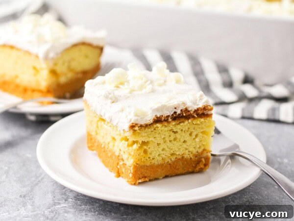 Ultimate Pumpkin Crunch Cake Recipe for Fall Dessert 11 Pumpkin Magic Cake slice on white plate showing the layers of the cake.