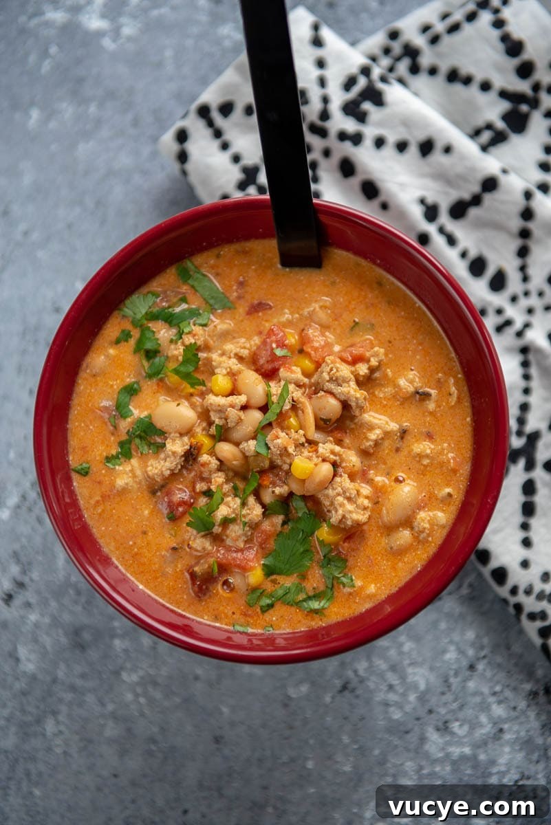Instant Pot Buffalo Chicken Chili Recipe for Quick Spicy Comfort 4 red bowl with instant pot chili topped with cilantro