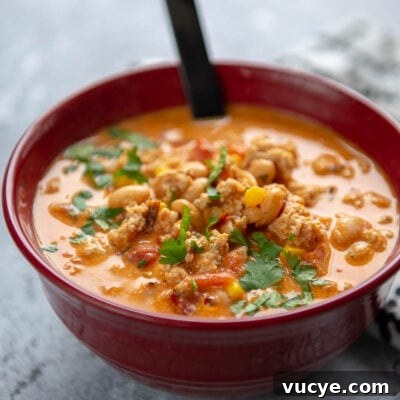 Instant Pot Buffalo Chicken Chili Recipe for Quick Spicy Comfort 6 buffalo chicken in a red bowl with a black spoon