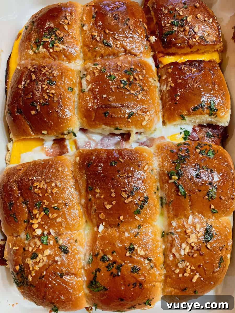 Chicken Bacon Ranch Sliders Recipe: Savory Mini Sandwiches 7 A pan of baked sliders with chicken and bacon.