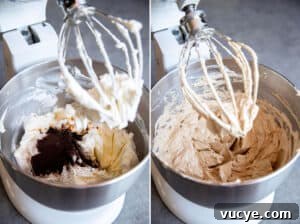 Adding instant espresso to Swiss meringue buttercream to make coffee buttercream.