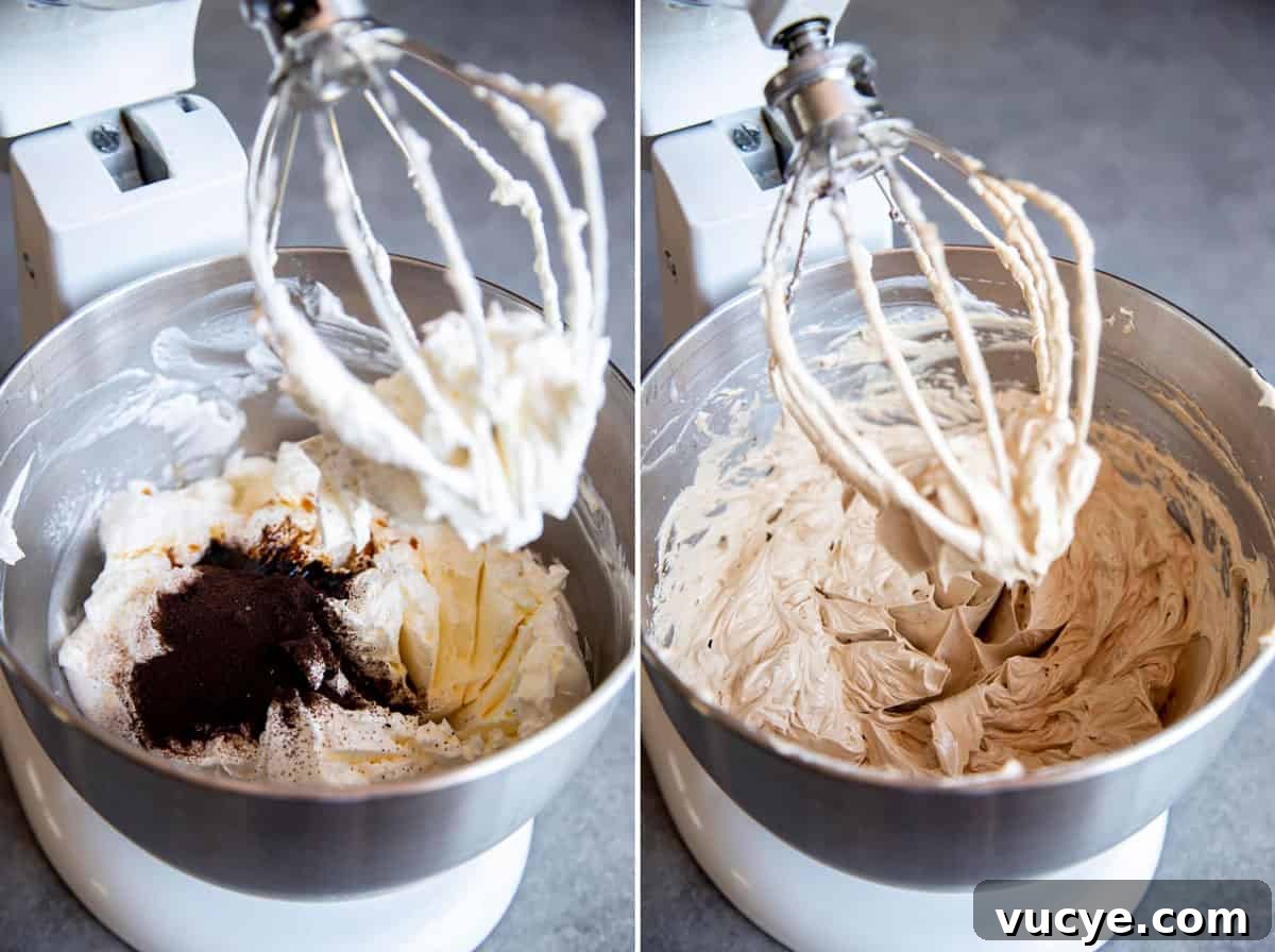 Adding instant espresso to Swiss meringue buttercream to make coffee buttercream.