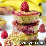 Healthy Banana Raspberry Oatmeal Muffins - Featured Image