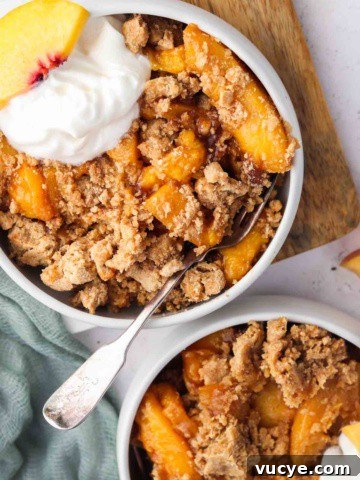 peach cobbler in two bowls