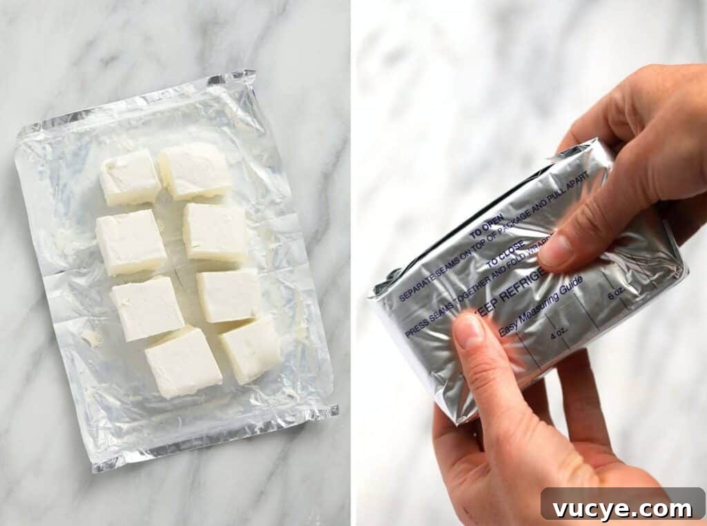 Softened cream cheese ready to use.