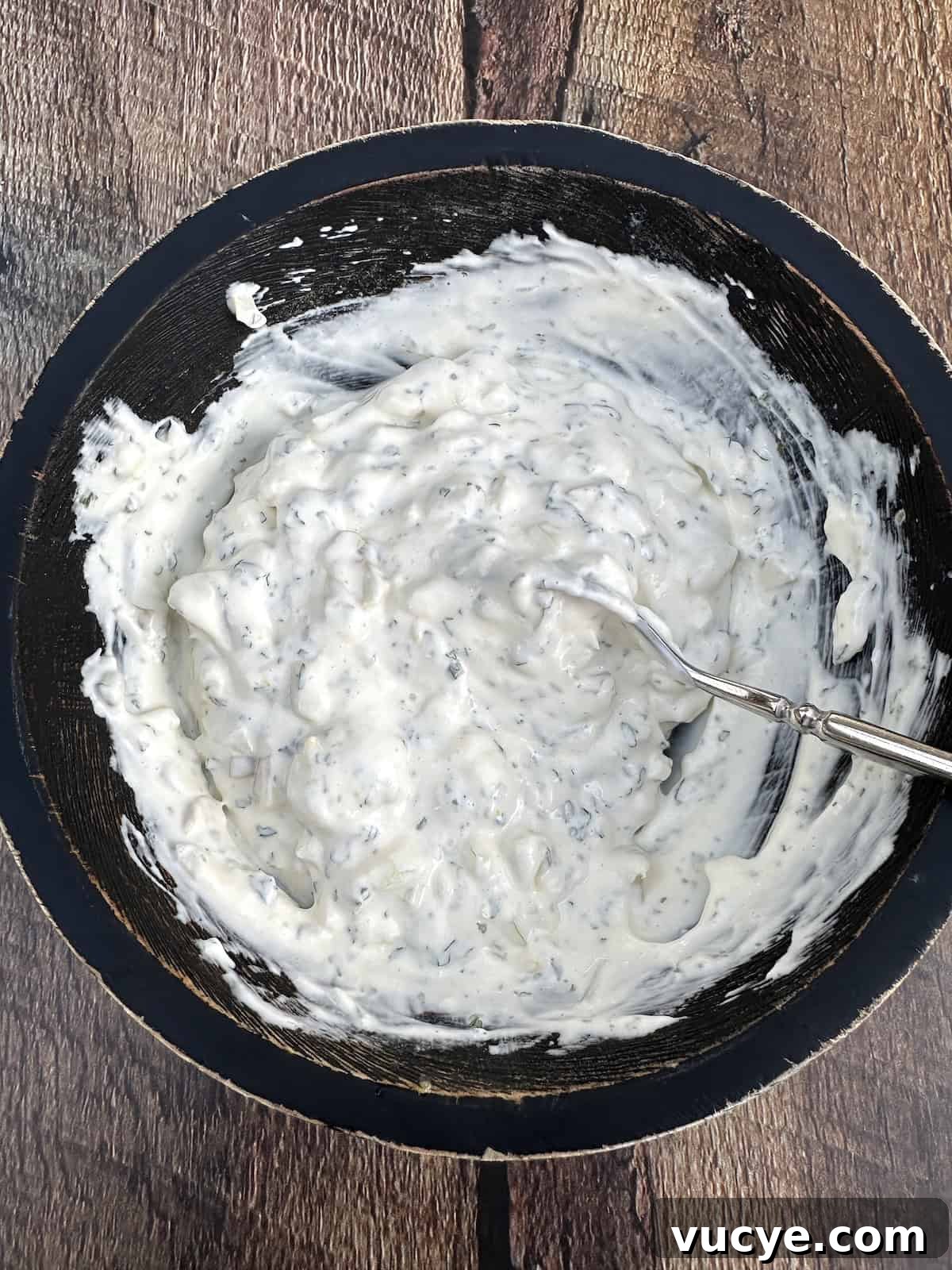 Homemade Tartar Sauce Recipe for Fish and Seafood 7 Tartar sauce ingredients blended in a bowl.