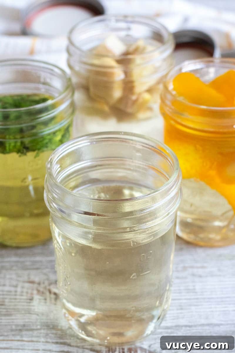 mason jars with simple syrup and simple syrup infusions