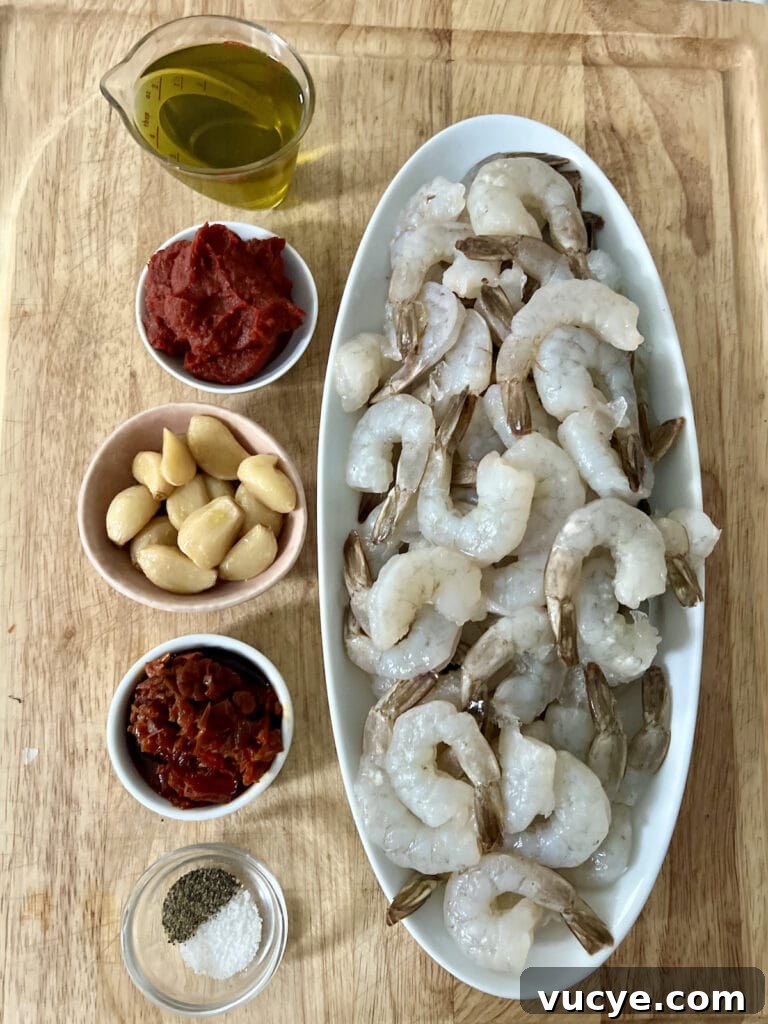 All recipe ingredients on cutting board.