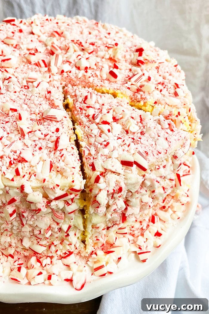 Peppermint Candy Cane Cake Recipe for the Holidays 6 Easy Holiday Peppermint Cake on White Cake Stand