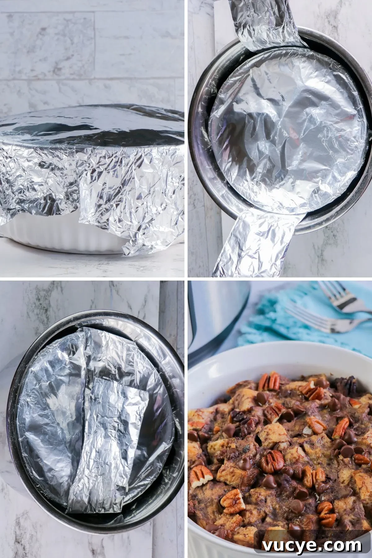 Creamy Instant Pot Bread Pudding Recipe for Any Occasion 6 Second collage of images showing how to make bread pudding in the Instant Pot.
