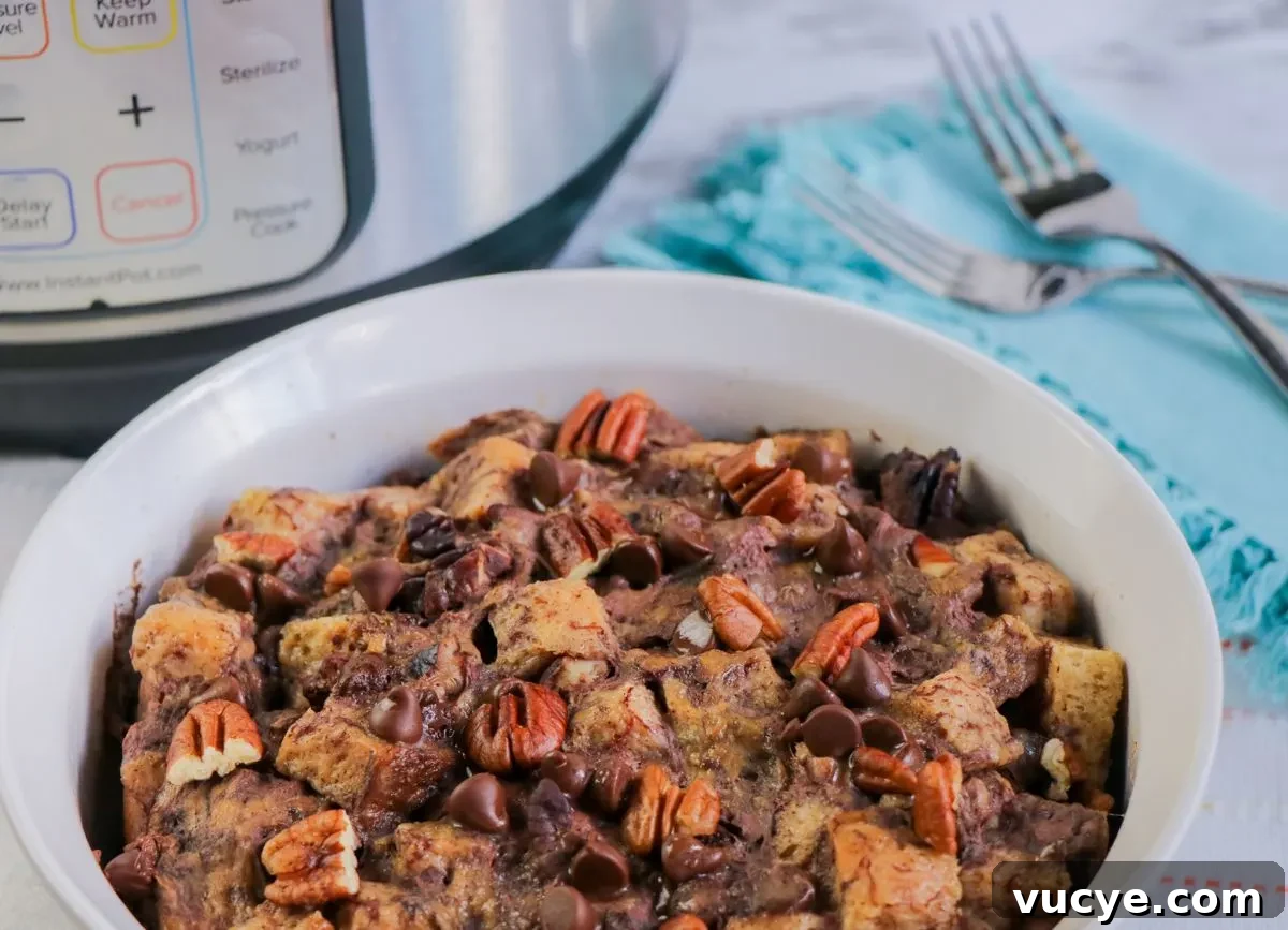 Creamy Instant Pot Bread Pudding Recipe for Any Occasion 7 Close up of pecans on top of gluten free Instant Pot Bread pudding.
