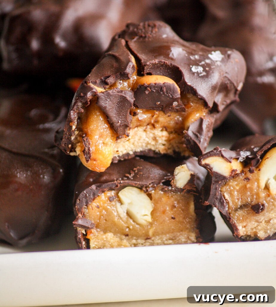 Homemade healthier snickers with date caramel and oats