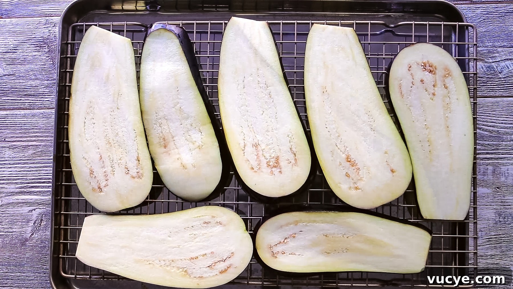 Salted Eggplant Noodles on a Baking Tray.