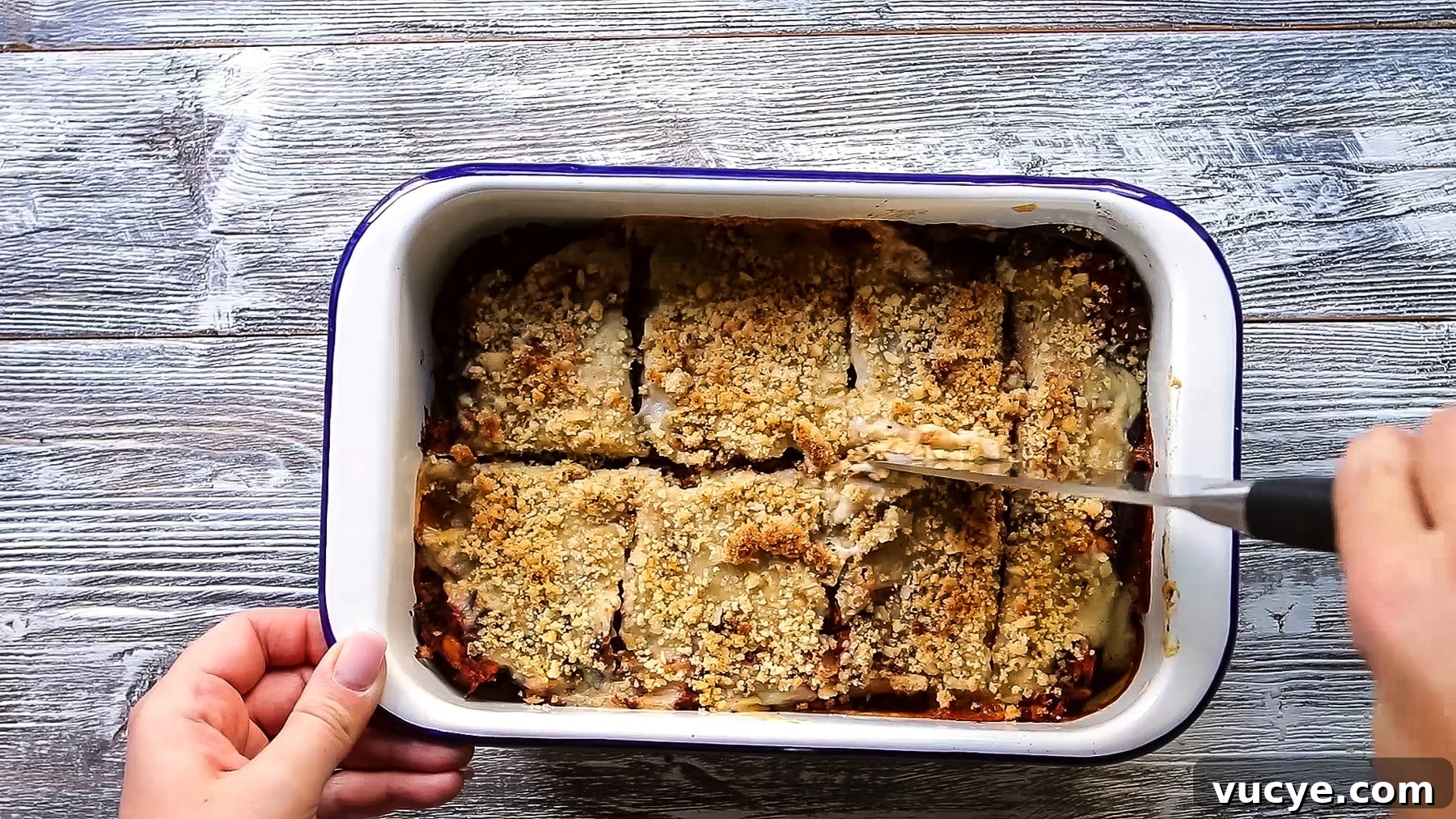 Baked Eggplant Lasagna in a Baking Dish.