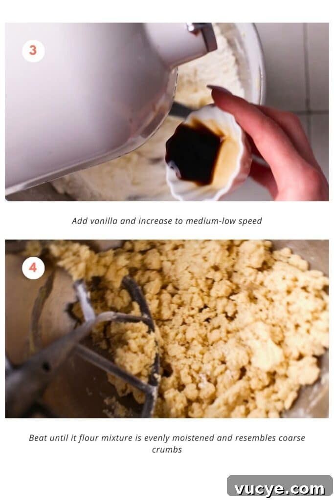 Adding vanilla and mixing the dough.