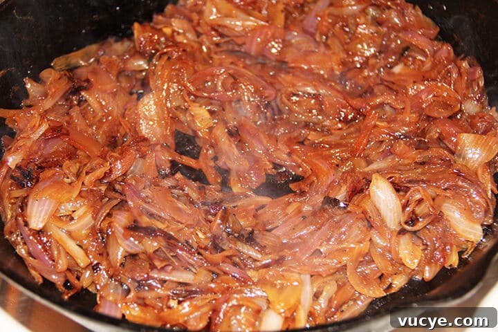 A pan of caramelized onions for butternut squash soup.