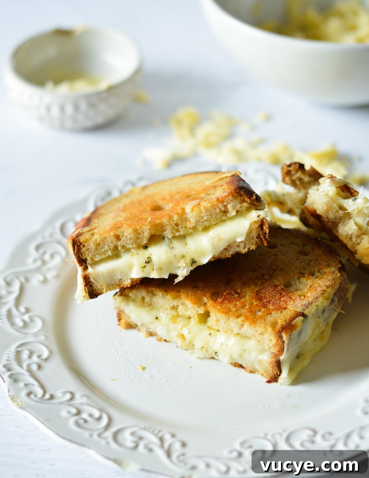 grilled cheese halves on top of each other. 