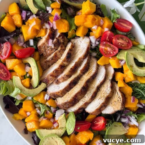 Grilled chicken and mango salad summer dinner