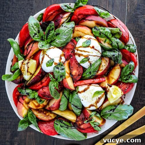 Fresh Peach Caprese Salad with Burrata And Tomatoes