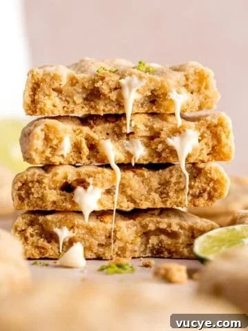 A stack of white chocolate chip key lime cookies.