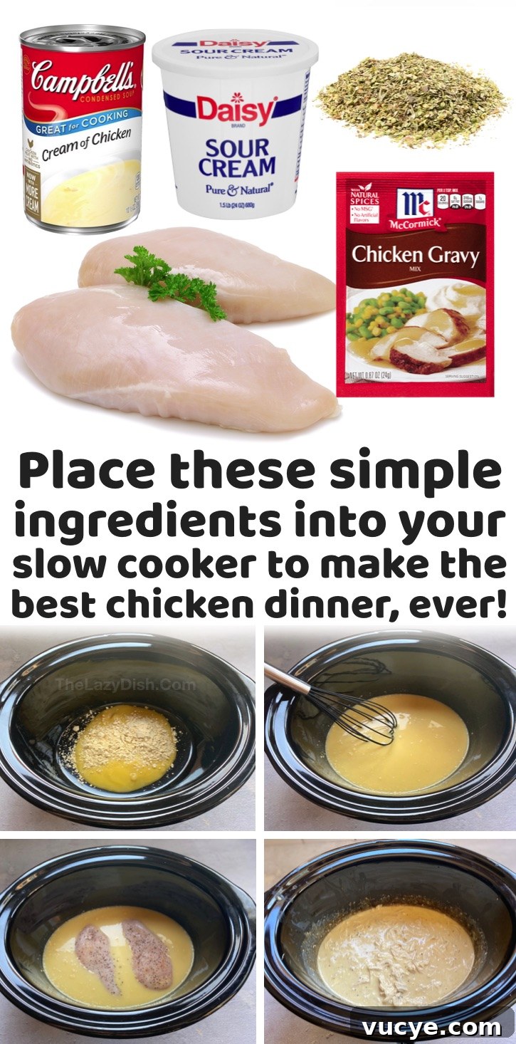 Slow Cooker Chicken and Creamy Gravy Recipe 11 Crockpot Chicken & Gravy (Easy Dinner Recipes) | My family is always looking for new recipes to try, and this slow cooker meal is the best! It's made with just a few cheap ingredients and is great for the entire family, even your picky kids. We like to serve it over mashed potatoes with a side of veggies or salad. So yummy! It's perfect for busy weeknight meals, and is a breeze to just dump into your crockpot. It reminds me of the holidays, warm and comforting.