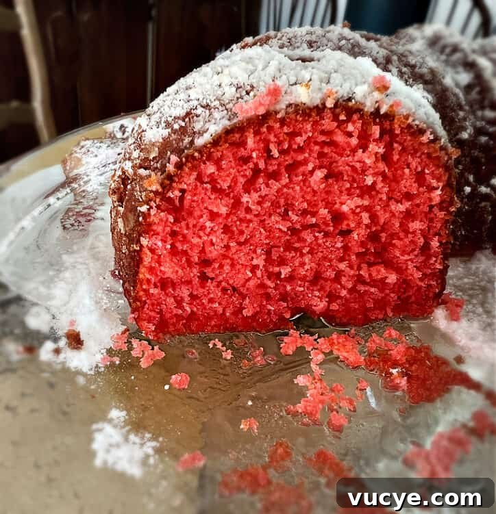 Blackberry Wine Cake Recipe: Moist Berry Bundt with Red Wine Glaze 4 side view of blackberry wine cake