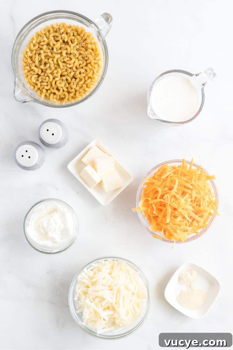 Macaroni and cheese is total comfort food! This easy Instant Pot Mac and Cheese recipe is ready in 30 mins for a dinner your family will love! ingredients to make mac and cheese