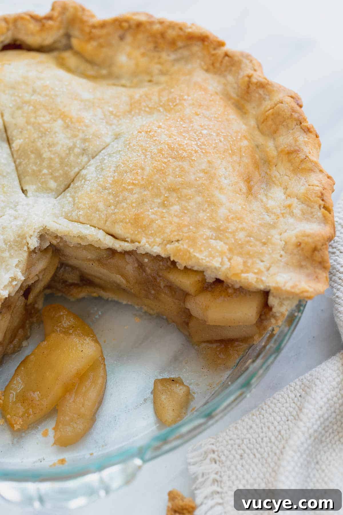 Classic Gluten-Free Apple Pie Recipe for Perfect Autumn Baking 2 close up of apple pie in pan with slice cut out