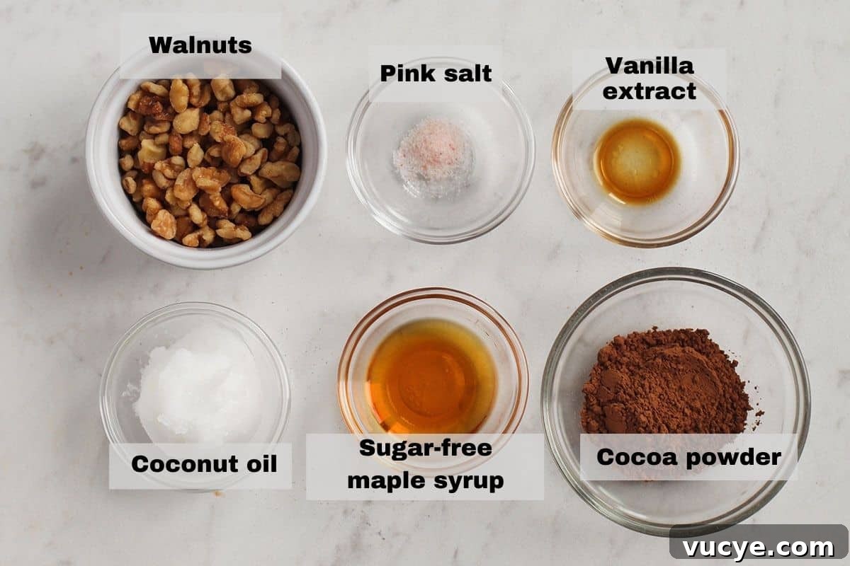 Keto Chocolate Crunch Bars Recipe — Low-Carb Chocolate Snack 3 ingredients measured out in individual containers