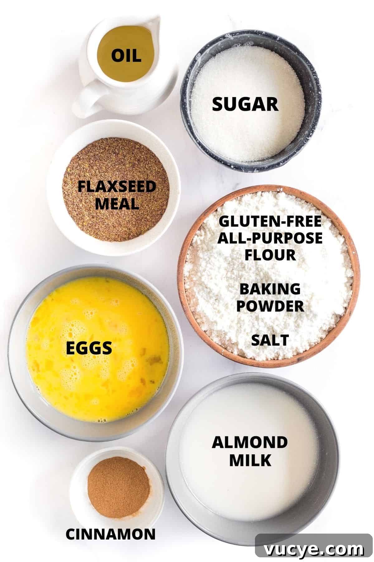 Easy Flaxseed Bread (Gluten-Free, Dairy-Free) Ingredients required for easy flaxseed bread laid out on marble board.
