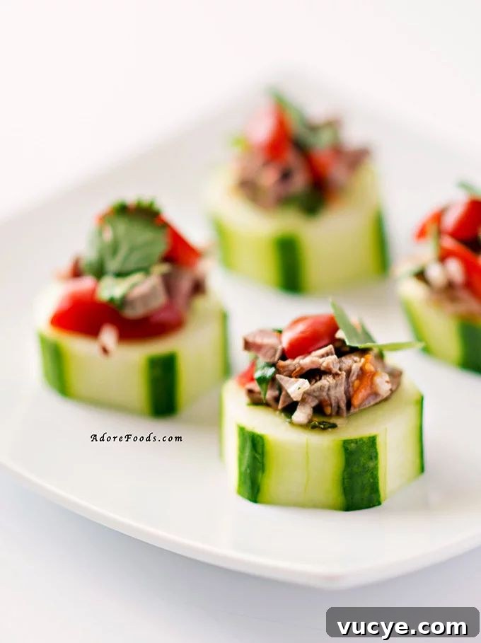 Thai beef salad cucumber bites