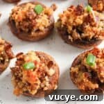 close up of Italian stuffed mushrooms