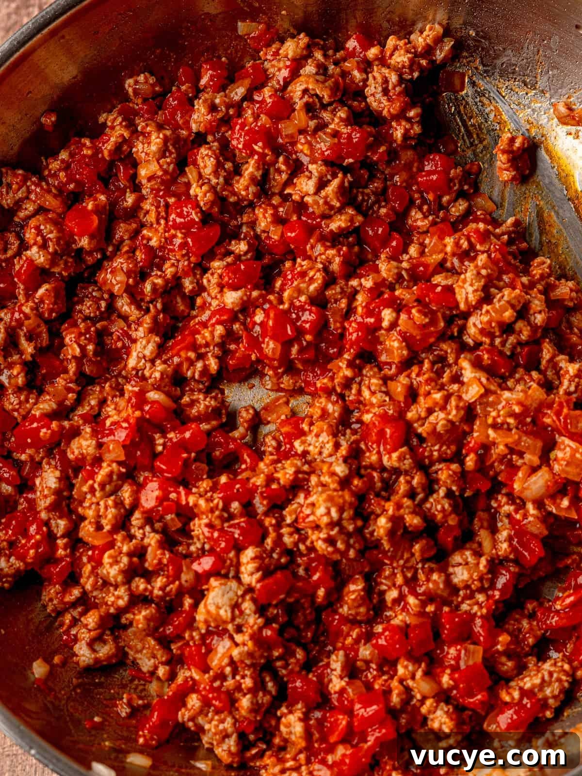 Pasta sauce in a skillet.