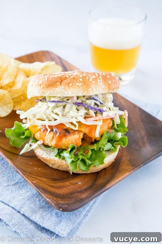 Buffalo Chicken Burger with chips