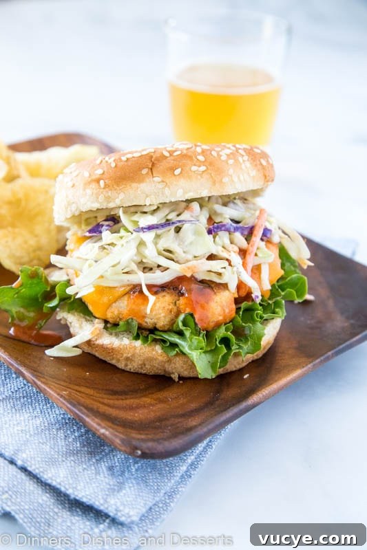 Buffalo Chicken Burger wood plate
