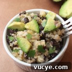 Single-Serving Burrito Bowl- healthy, creamy, and ready in less than 5 minutes! Easy enough to make in a college dorm.